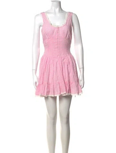 Pre-owned Loveshackfancy Plaid Print Mini Dress In Pink