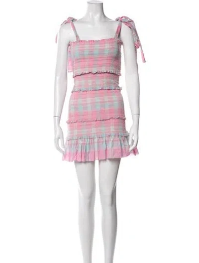 Pre-owned Loveshackfancy Plaid Print Mini Dress In Pink