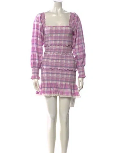 Pre-owned Loveshackfancy Plaid Print Mini Dress In Purple