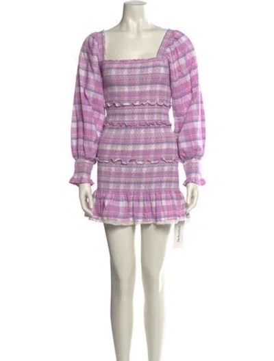 Pre-owned Loveshackfancy Plaid Print Mini Dress In Purple