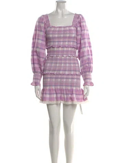 Pre-owned Loveshackfancy Plaid Print Mini Dress In Purple