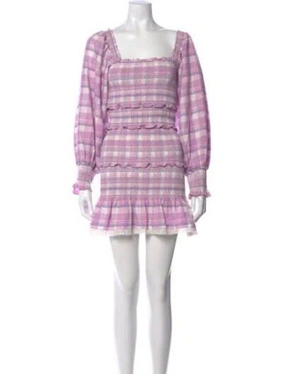 Pre-owned Loveshackfancy Plaid Print Mini Dress In Purple