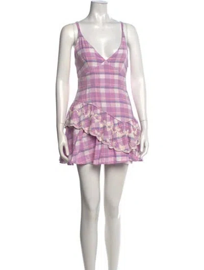 Pre-owned Loveshackfancy Plaid Print Mini Dress In Purple