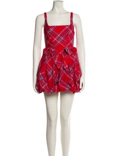 Pre-owned Loveshackfancy Plaid Print Mini Dress In Red