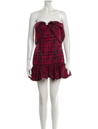 Pre-owned Loveshackfancy Plaid Print Mini Dress In Red