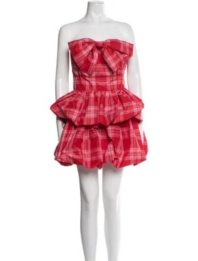 Pre-owned Loveshackfancy Plaid Print Mini Dress In Red