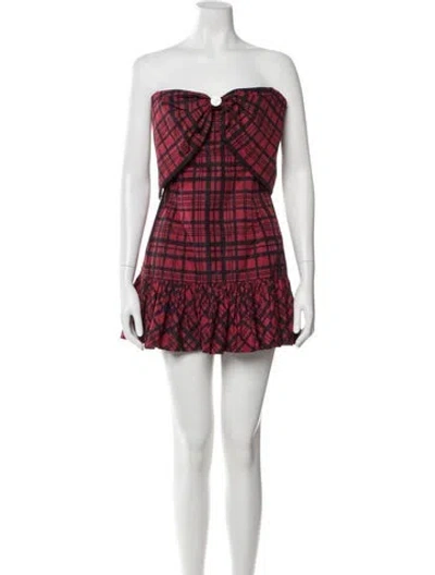 Pre-owned Loveshackfancy Plaid Print Mini Dress In Red