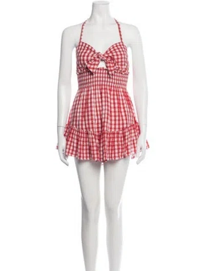 Pre-owned Loveshackfancy Plaid Print Mini Dress In Red