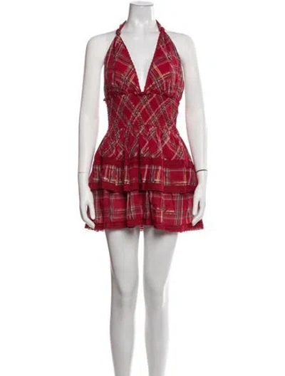 Pre-owned Loveshackfancy Plaid Print Mini Dress In Red