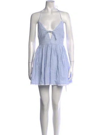 Pre-owned Loveshackfancy Plaid Print Mini Dress W/ Tags In Blue