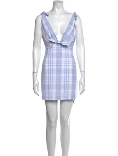 Pre-owned Loveshackfancy Plaid Print Mini Dress W/ Tags In Blue/white