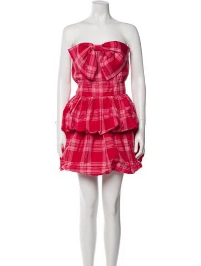 Pre-owned Loveshackfancy Plaid Print Mini Dress W/ Tags In Red