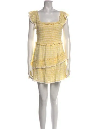 Pre-owned Loveshackfancy Plaid Print Mini Dress In Yellow