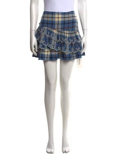 Pre-owned Loveshackfancy Plaid Print Mini Skirt In Blue