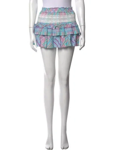 Pre-owned Loveshackfancy Plaid Print Mini Skirt In Blue