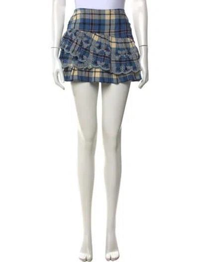Pre-owned Loveshackfancy Plaid Print Mini Skirt In Blue