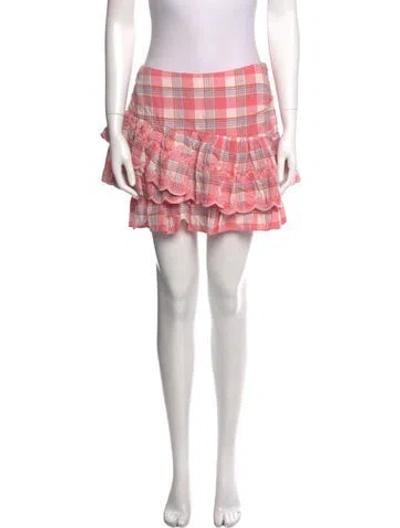 Pre-owned Loveshackfancy Plaid Print Mini Skirt In Pink