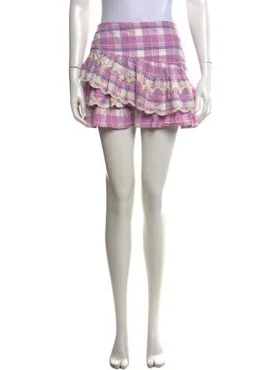 Pre-owned Loveshackfancy Plaid Print Mini Skirt In Purple