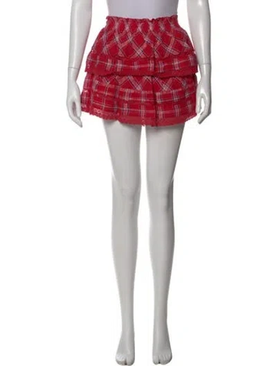Pre-owned Loveshackfancy Plaid Print Mini Skirt W/ Tags In Red