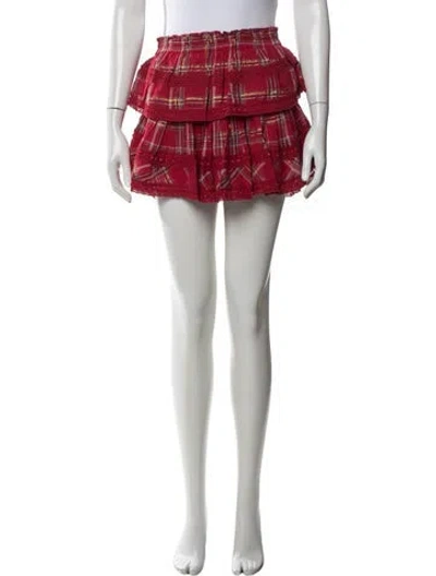Pre-owned Loveshackfancy Plaid Print Mini Skirt W/ Tags In Red