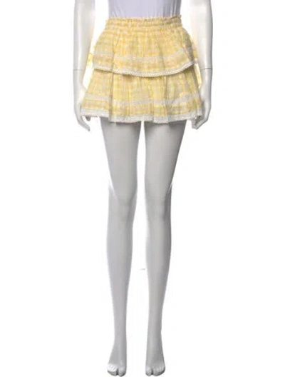 Pre-owned Loveshackfancy Plaid Print Mini Skirt W/ Tags In Yellow