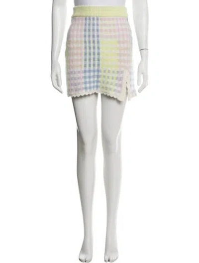 Pre-owned Loveshackfancy Plaid Print Mini Skirt In White