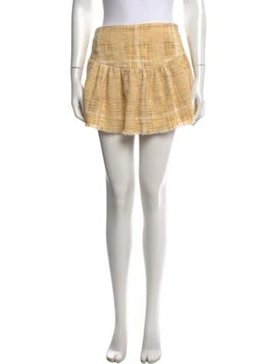 Pre-owned Loveshackfancy Plaid Print Mini Skirt In Yellow