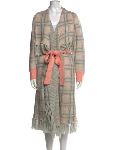 Pre-owned Loveshackfancy Plaid Print Open Front Sweater In Neutral