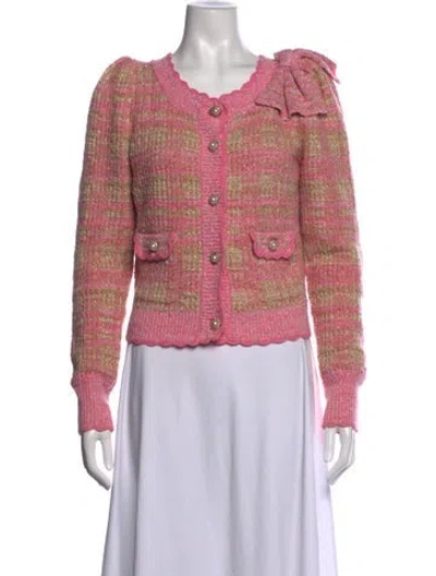 Pre-owned Loveshackfancy Plaid Print Open Front Sweater In Pink