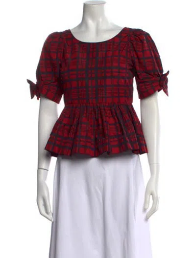 Pre-owned Loveshackfancy Plaid Print Scoop Neck Blouse In Black/red