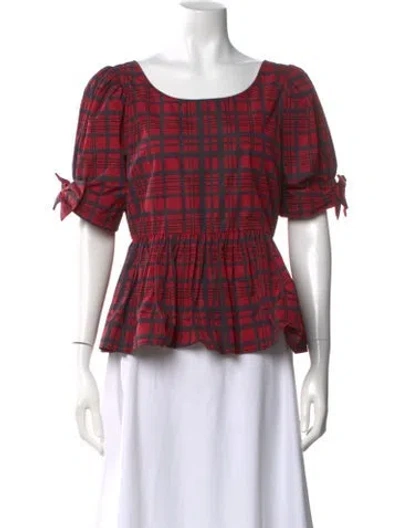Pre-owned Loveshackfancy Plaid Print Scoop Neck Blouse In Multi