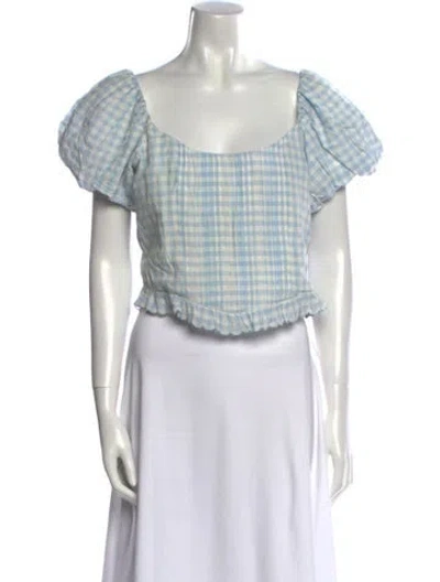 Pre-owned Loveshackfancy Plaid Print Scoop Neck Crop Top In Blue