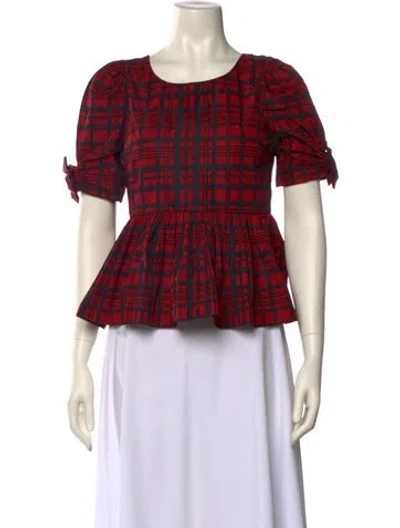 Pre-owned Loveshackfancy Plaid Print Scoop Neck Crop Top In Multi