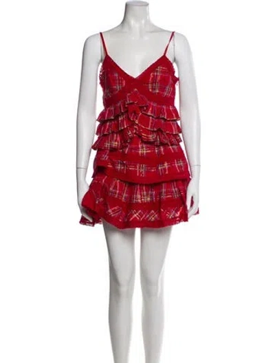 Pre-owned Loveshackfancy Plaid Print Skirt Set In Red