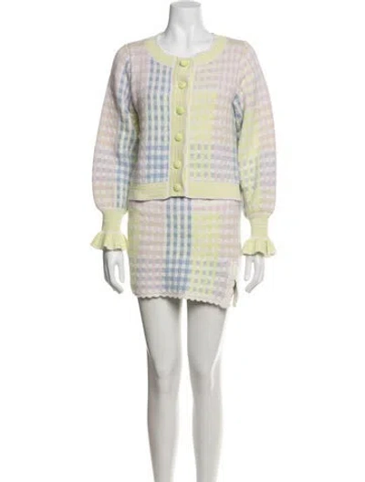 Pre-owned Loveshackfancy Plaid Print Skirt Set In White