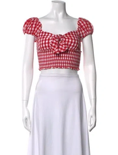 Pre-owned Loveshackfancy Plaid Print Square Neckline Crop Top In Black