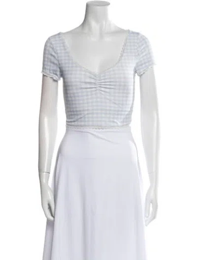 Pre-owned Loveshackfancy Plaid Print Square Neckline Crop Top In Blue