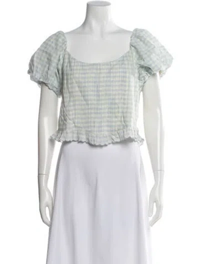 Pre-owned Loveshackfancy Plaid Print Square Neckline Crop Top In Blue