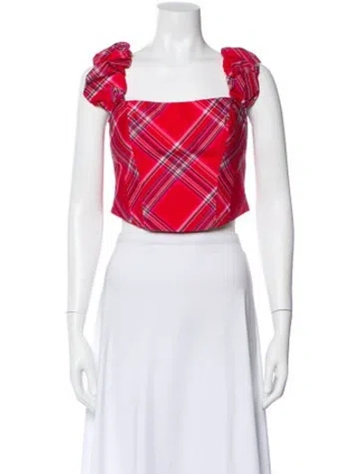 Pre-owned Loveshackfancy Plaid Print Square Neckline Crop Top In Multi