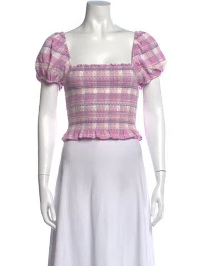 Pre-owned Loveshackfancy Plaid Print Square Neckline Crop Top In Multi