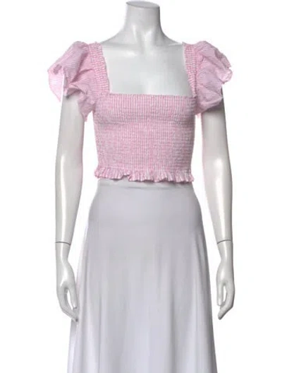 Pre-owned Loveshackfancy Plaid Print Square Neckline Crop Top In Pink