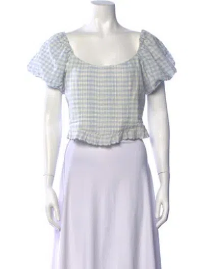Pre-owned Loveshackfancy Plaid Print Square Neckline Crop Top In Pink
