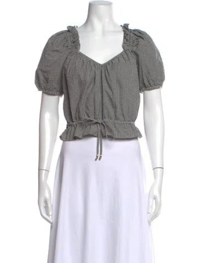 Pre-owned Loveshackfancy Plaid Print V-neck Crop Top In Black/white