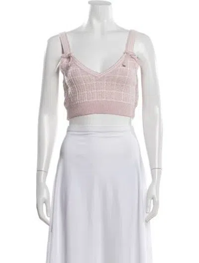 Pre-owned Loveshackfancy Plaid Print V-neck Crop Top In Pink