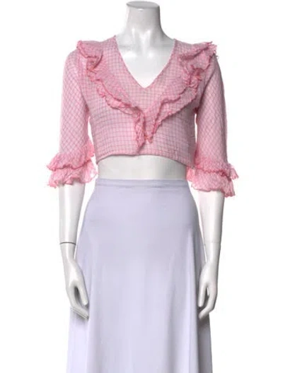 Pre-owned Loveshackfancy Plaid Print V-neck Crop Top In Purple