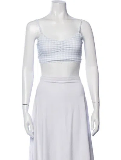 Pre-owned Loveshackfancy Plaid Print V-neck Crop Top W/ Tags In White