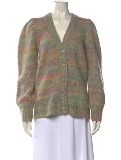 Pre-owned Loveshackfancy Plaid Print V-neck Sweater In Green