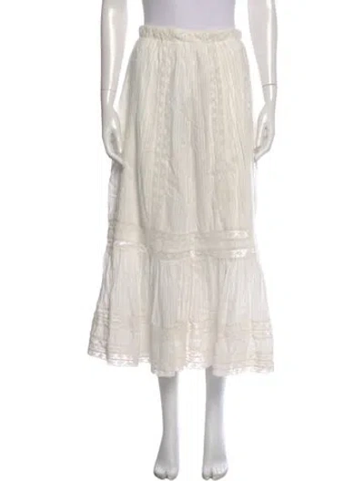 Pre-owned Loveshackfancy Pleated Accents Midi Length Skirt In White