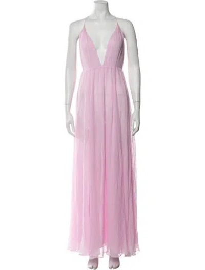 Pre-owned Loveshackfancy Plunge Neckline Long Dress In Purple