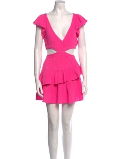 Pre-owned Loveshackfancy Plunge Neckline Mini Dress In Pink